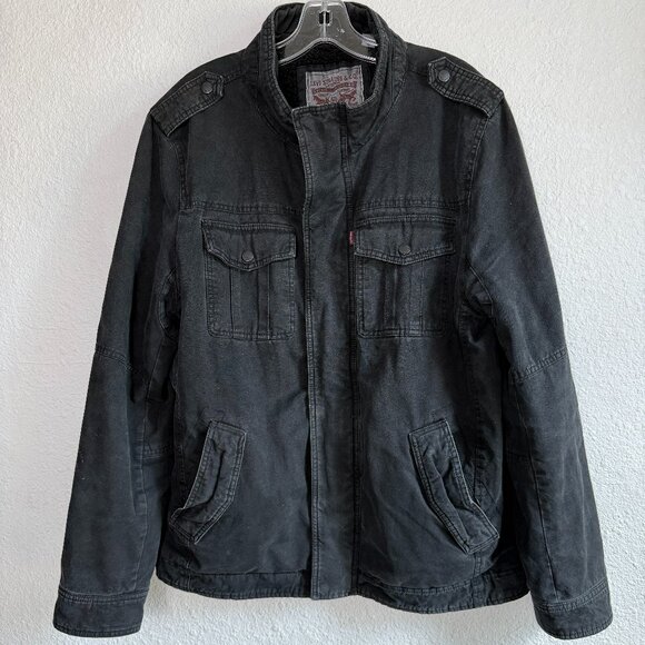 Levi's 🤘🏽 Men's Military Utility Jacket \\ Size Large // Black w/ sherpa - Picture 2 of 13